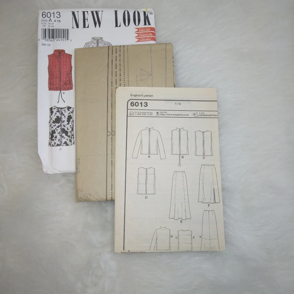 NEW LOOK 6013 Sz 8-18 Misses Quilted jacket or vest, skirt in 2 lengths.